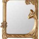 Vintage Gold Mirror Wall Decor - Small Vanity Mirrors, Antique Decorative for Desk Room, Frame Arched Victorian Decoration for Home Table, Standing Framed Gift for Furniture Living Bedroom, Rectangle