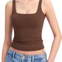 PUMIEY Women's Square Neck Tank Top Sleeveless Double Lined Basic Tops Sharp Collection (Chocolate)