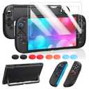 FYOUNG Protective Case for Nintendo Switch 2 2025, Slim Hard Shell for Switch 2 Accessories, Scratch&Shock Protection Cover with Screen Protector, 8 Thumb Grip(Solid Black, Switch 2 7.9inch)