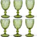 Vintage Wine Glasses Set of 6, 12 OZ Colored Glass Water Goblets, Embossed Floral Decorative Crystal Glass Cups Set, Dishwasher Safe, for Wedding, Party, Red Wine Glass, Bars, Restaurants
