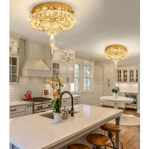 12'' Modern Crystal Chandelier LED Dimmable Flush Mount Ceiling Light Pendant Light for Hallway Living Room Bedroom Dining Room Foyer Gold