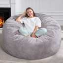Hobestluk 5ft Bean Bag Chairs for Adults Large Beanbag Chair with Plush Faux Fur Cover Big Bean Bag Chair for Living Room Bedroom Dorm Office - Grey (50 x 50 x 24)