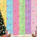 Blosssound 2 Packs Donut Party Decorations 3.3 x 6.6 ft Donut Sprinkle Foil Fringe Curtain Colorful Ice Cream Tinsel Streamers for Sweet Birthday Baby Shower Sweet Shop Decoration(2 Packs, Doughnut)