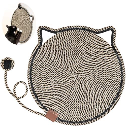 Cat Scratcher Mat, Natural Cotton Rope Cat Scratch Pad, 15.7'' Round Horizontal Floor Cat Scratching Pads for Indoor Cats, Cat Furniture Protector for Wall, Couch, Carpets, Sofas