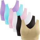 YADIFEN 3 Pack Womens Sports BrasWireless Comfortable Seamless Sleep Yoga Sports Bras for Women with Removable Pads (Small, Z-6p-back+beige+white+blue+pink+purple)
