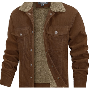 Outdoor Jacket  Men's Corduroy Jacket Sherpa Lined Trucker Jackets Cotton Turn-Down Collar Warm Winter Jacket Casual Coat 5 Pockets, XL
