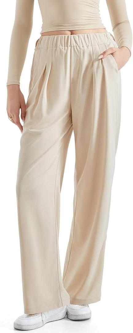 SUUKSESS Women Wide Leg Pants Elastic High Waisted Work Pants Flowy Palazzo Pants (X-Small, Ash)