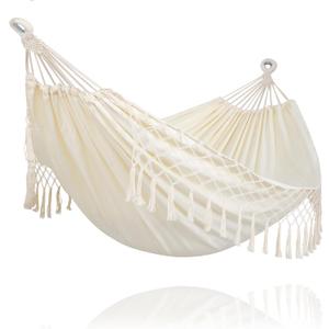 SUNCREAT Hammocks Outdoor Camping Double Hammock with Tassel, 2 Person Hammock for Camping, Beige (Medium)