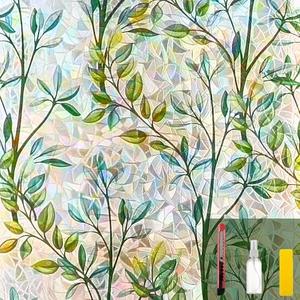 Window Privacy Film - Elegant Leaves Stain Glass Window Film for Glass Enhanced Home Privacy - Non-Adhesive Reusable Decorative for Room Leaf Rainbow (29.5X 78.7 in)