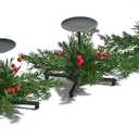 Christmas Candle Holder Set of 3, Black Iron Candle Tray Holders with Faux Cedar Red Berries, 7.1 Inch Decorative Metal Stand for Table Centerpiece Mantle Xmas Decor