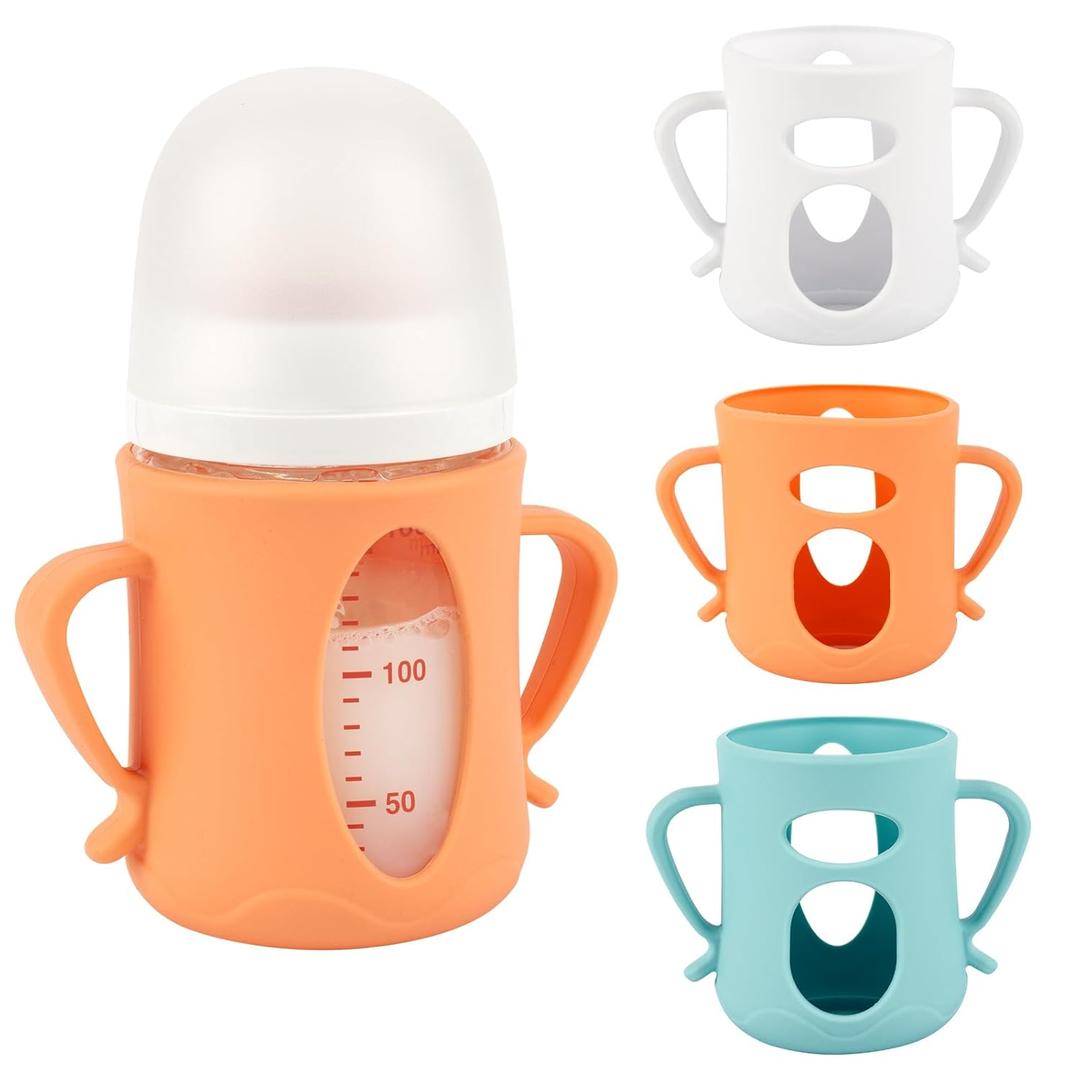 ROPOSY 3 Pack Silicone Sleeves for Pigeon Glass Bottle, Anti Breakage Baby Bottle Holder with Handle, 5.4oz