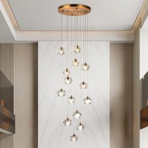 14-Light Crystal Chandeliers, 42W Raindrop Pendant Light Chandelier Large, Brass High Ceiling Chandelier Pendant Lighting with Clear Cut Crystal for Staircase Foyer Living Room, 14-Light Round Base