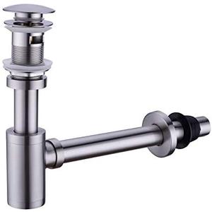 GORDEE Bathroom Sink Stopper P-Trap Complete Set Adjustable Bottle Trap Solid Brass Sink Drain Kit Tube and Pop Up Drain Stopper Set with Overflow, Brushed Nickel Silver