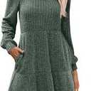 Womens Square Neck Long Sleeve Fall Dresses Casual Babydoll Sweater Dress Green XL