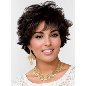 TISHINING Black Short Curly Wigs for white Women Shaggy Layered Black Pixie Cut Wig with Bangs Natural Looking Heat Synthetic Hair Replacement Wigs for Daily Party Use