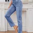 Metietila Women's High Waisted Jeans with Patch Pockets Straight Leg Jeans Stretchy Denim Pants for Women (Blue, XL)