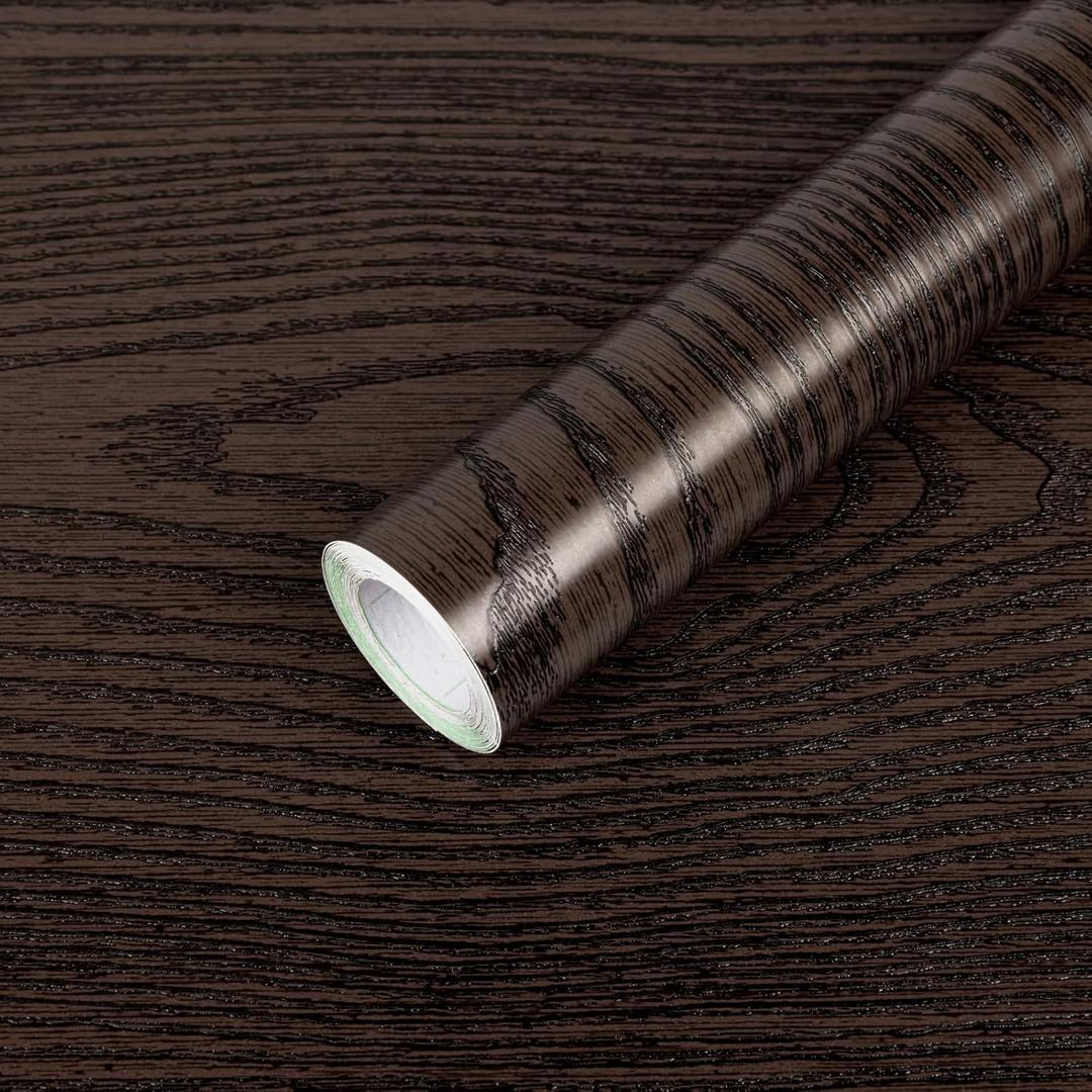Decoroom Black and Brown Wood Wallpaper Peel and Stick, Thicken Waterproof Wood Grain Contact Paper for Cabinets Drawer, Self-Adhesive Textured Wood Vinyl Wrap for Furniture Shelves 15.7 in X 236.2 in