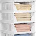 5 Pack Folding Closet Organizers Storage Box, Stackable Storage Bins, Plastic Drawer Basket Closet Storage for Wardrobe Cupboard Kitchen Bathroom Office 5L (White)