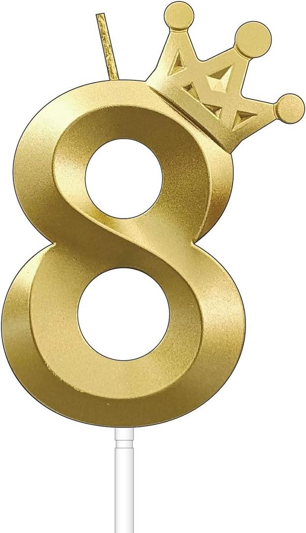 3.15 Inch Gold 8 Birthday Candles for 8th Birthday Cake Toppers Wedding Anniversary Bday Decorations (Gold, No. 8)