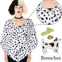 Cosrea Women Halloween Costume Black and White Spotted Dog Shawl Faux Stole for Adult (White)