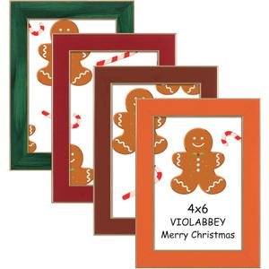 VIOLABBEY 4x6 picture frame set of 4, Modern photo frame with HD Real Glass, Family Friends Gift for Halloween and Christmas, Wall Mounted or Tabletop Display (Green+Red+Caramel brown+Orange)
