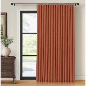 INOVADAY Thermal Sliding Door Curtains 100% Blackout Curtains for Bedroom, Sliding Glass Door Drapes Extra Wide for Patio Linen Textured Farmhouse Window Treatment, Burnt Orange, 1 Panel, W100xL96