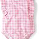 and Toddler One Piece Swimsuit (9-12 Months, Pink Gingham Ruffle)