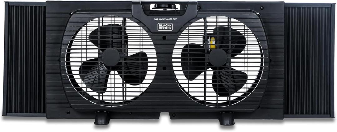 BLACK+DECKER 9" Dual Window Fan with 2 Speed Settings, Twin Fan Heads with Mechanical Dial Control, Removable Legs, For Sliding Windows up to 33 W with Accordion Expanders, BFW9MB, Black
