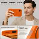 Compatible with iPhone Air Case with Stand, Full Camera Protection Slim Liquid Silicone Phone Case for iPhone 17 Air Compatible with MagSafe Magnetic Ring Kickstand Case 6.5", Cosmic Orange