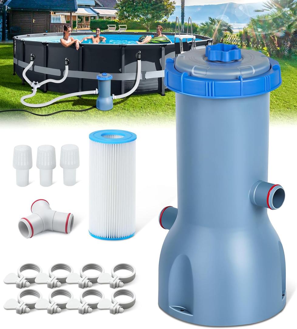 Pro Series 1000 GPH Above Ground Pool Filter Pump, Powerful Pool Cartridge Filter Pump, Water Circulation and Filtration System -Improved Water Clean & Clarity, Pools Pumps Above Ground-Blue