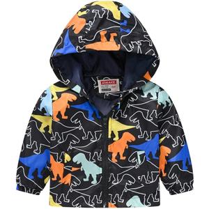 Boys' Hooded Dinosaur Jacket Windbreaker Outerwear (1-2T, Black)