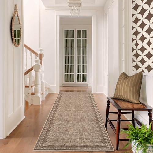 GarveeHome 2x10 Runner Rug for Hallway Washable Kitchen Rugs Non Slip Solid Coffee Modern Minimalism Soft Low-Pile Scalloped Indoor Carpet for Entryway Laundry Room Floor Mats