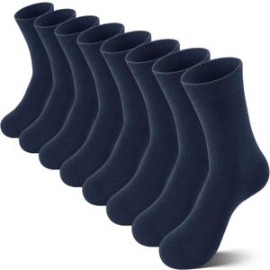 Somaibo 8 Pairs Kids Socks for Boys Girls Crew Dress Athletic Socks Soft Cotton Seamless Cushioned School Sock (10-12 Years, Navy)