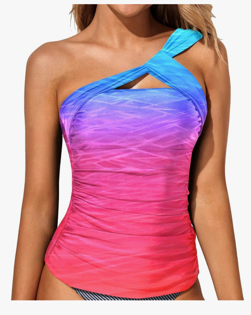 Tempt Me Women Tankini Top Swim Tops Ruched One Shoulder Bathing Suit Swimsuit Tops Only L