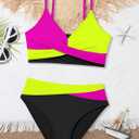 WIQI Girls Swimsuit Bikini Set 2 Piece Bathing Suits Color Block Criss Cross Swimwear, 11-2Y