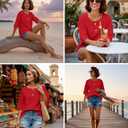 ETCYY NEW Summer Shirts for Women Button V Neck Blouses 2026 Short Sleeves Dressy Casual Tunic Tops (Red, XL)