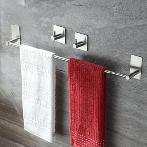 Taozun Towel Bar - 24 Inch Towel Holder with 2 Packs Adhesive Hooks, Hand Towel Rack Stick on Wall, Stainless Steel Bathroom Hardware Accessory Kit (Silver)