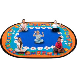Classroom Area Rug with Number Carpet for Kids, Reading Rug for School Elementary Blue Classroom Rugs for Home Learning Area or Classroom Mat, Kids Room, 6.5 x 8.5 ft (Reading-seat-1)