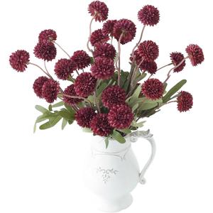 Floroom 6pcs Burgundy Faux Silk Mums Artificial Flowers, Bulk Fake Small Mini Chrysanthemums with Stems for DIY Wedding Centerpieces Floral Arrangements Vase Fillers Home Decorations