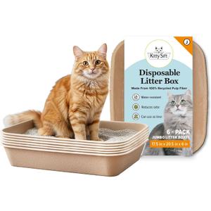 Kitty Sift Disposable Cat Litter Box Jumbo, 6 Count, Durable and Portable for Travel and Home, Eco-Friendly Disposable Litter Box Controls Odor