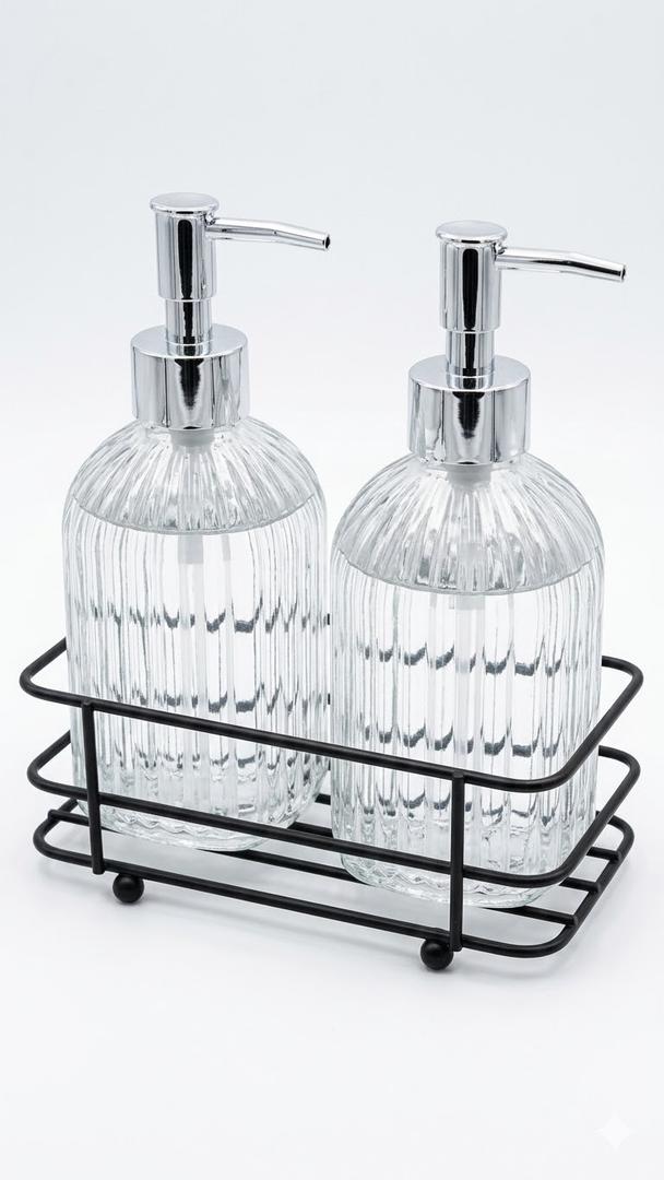 Kitchen Soap Dispenser Set, Hand and Dish Soap Dispenser with Tray, 2-Pack Thick Glass Dish Dispenser for Kitchen & Bathroom, Soap and Lotion Dispenser Set Kit with Pump