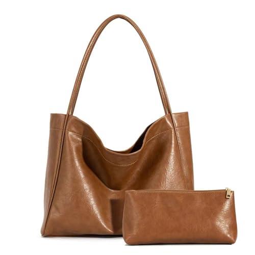 VOCUS Tote Bag for Women 2Pcs Large Casual PU Weekender Bag Soft Vegan Leather Shoulder Hobo Handbag Purse Travel Oversize