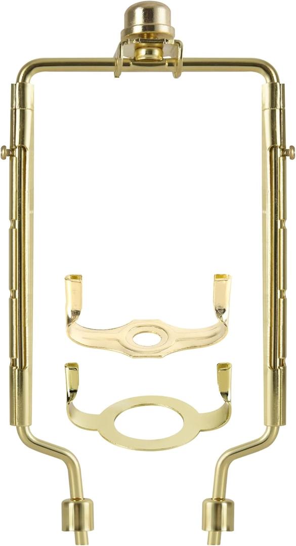 GO&SO Gold Adjustable Lamp Shade Holder,7 8 9 10 inch Lamp Harp Kit,Fit both Standard Lamp Rod and E26 Light Base UNO Fitter Adapter,DIY Lamp Shade Holder Replacement,for Table & Floor Lamps