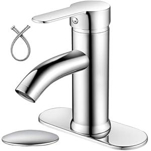 NICTIE Bathroom Faucet Single Hole Bathroom Sink Single Handle Washstand Chrome Plated Modern Commercial RV Faucet with Pop-Up Drain Suitable for 1 Hole or 3 Hole Sink Installation