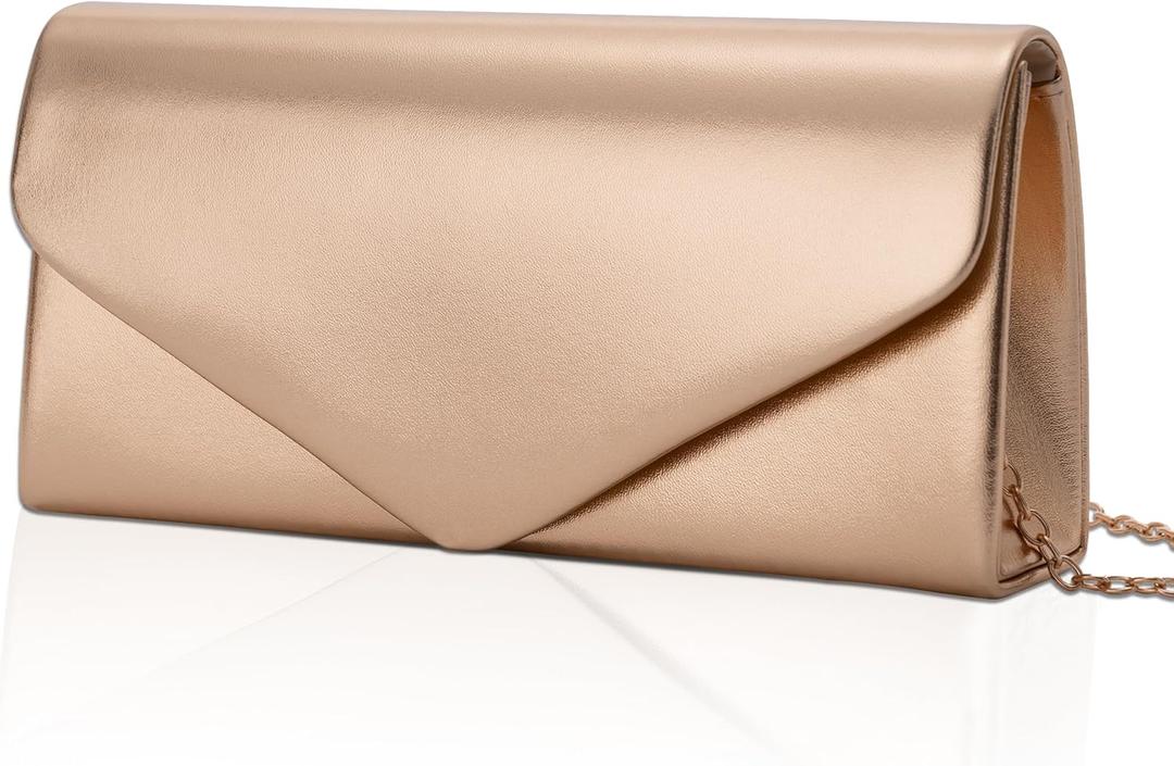 Larcenciel Envelope Clutch Purse for Women, Vegan Leather Evening Bag with Chain Strap, Wedding Cocktail Party Formal Handbag