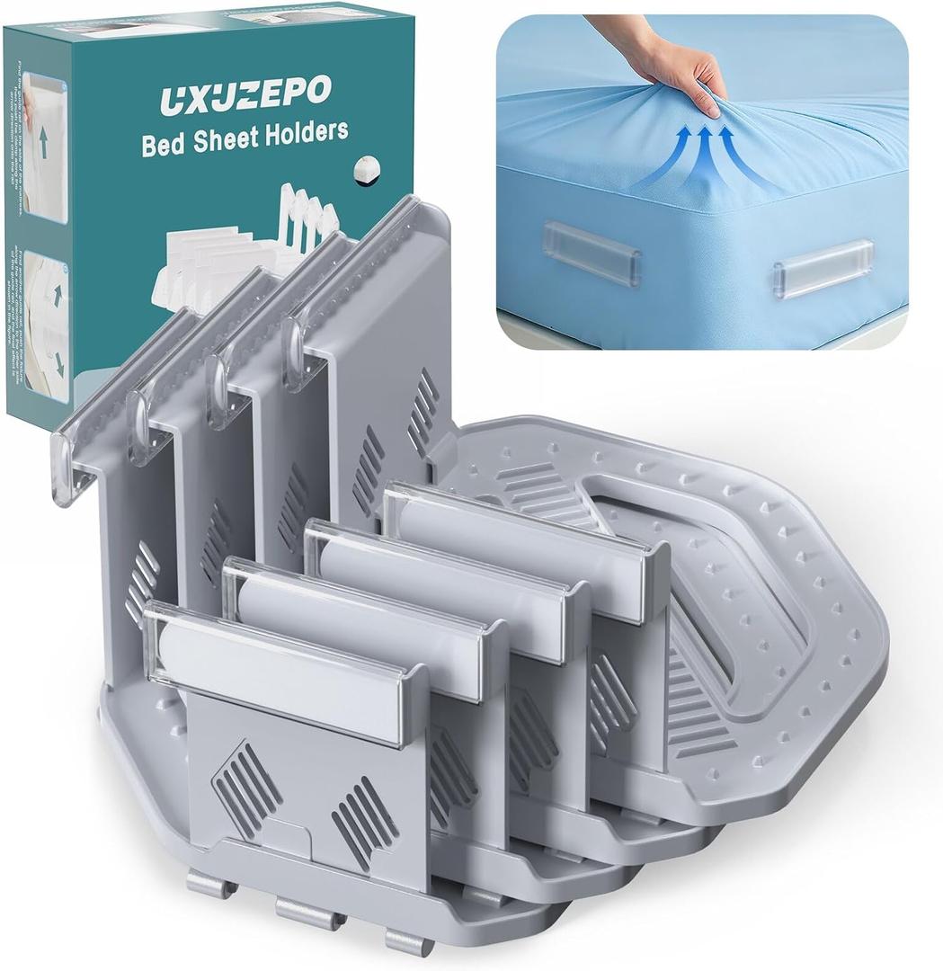 4Pcs Upgrade Bed Sheet Holders for Corners, Bed Sheet Grippers, Fitted Sheet Holders Keep Sheets Firm & Tight, Lock Sheet Holders, Heavy Duty Bed Sheet Clips, Fit All Mattress Easy Install