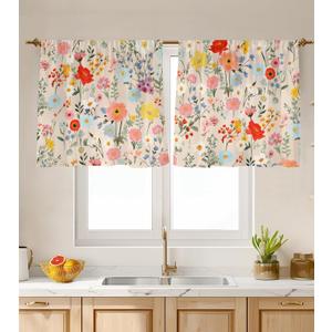 Kitchen Curtains (2 Pcs) Over Sink for Bathroom Window Cafe Basement Cortinas para Cocina Farmhouse Short Mini Curtain Flower Floral Summer Elegant Country Rustic Modern Cute - 2624"
