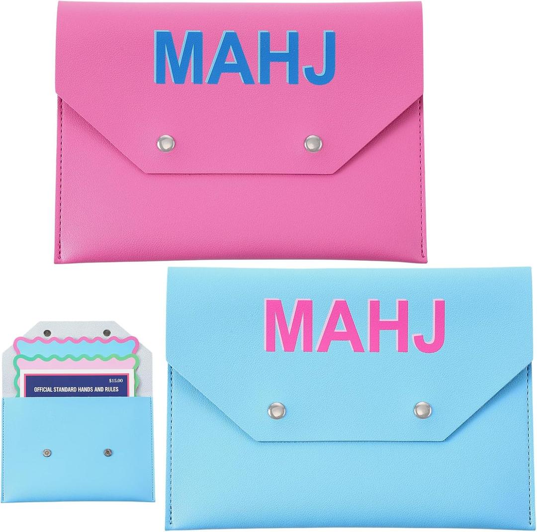 2 Leather Mahjong Card Clutch Holder Pouch for Cards Mahjong Accessories 8x6 Inch Protective Cover Case with Secure Closure Ideal Gift for Lover Playing Game Night Hot (Hot Pink,Navy Blue)
