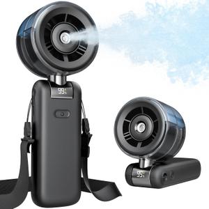 Misting Fan Portable - Handheld Turbo Fan with Cool Mist Spray, 4000mAh Rechargeable, 5 Speeds, Personal Foldable Water Mister for Summer Travel, Beach & Outdoor Essentials - Black