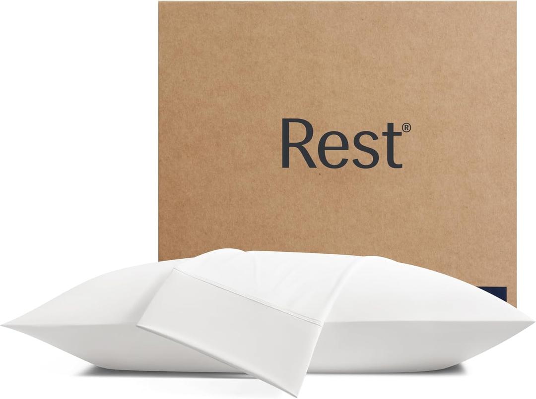 REST Evercool+ Cooling Pillow Cases Standard - 2 Pillowcase for Sensitive Skin, Silver Infused Fabric for Hygienic Sleep, Silky Smooth for Curly Hair, High Elastic for Snug Fit (19x29 inches) (Arctic White)